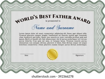Best Father Award Template. Elegant design. Vector illustration. With guilloche pattern. 
