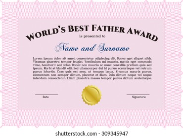 Best Father Award Template. Excellent design. Vector illustration.With guilloche pattern. 