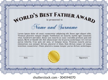 Best Father Award Template. With guilloche pattern and background. Customizable, Easy to edit and change colors.Elegant design. 