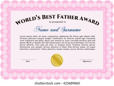 Best Father Award Template. With guilloche pattern. Vector illustration. Elegant design. 