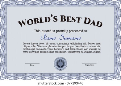 Best Father Award Template. Vector illustration. Elegant design. With guilloche pattern. 