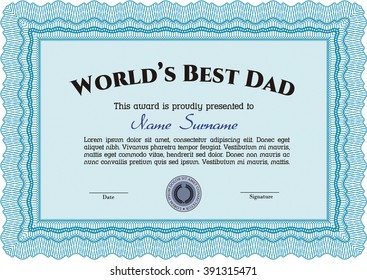 Best Father Award Template. Vector illustration. Elegant design. With guilloche pattern. 