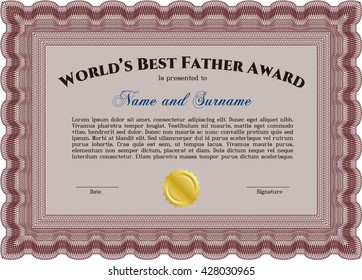 Best Father Award Template. Vector illustration. With guilloche pattern and background. Elegant design. 