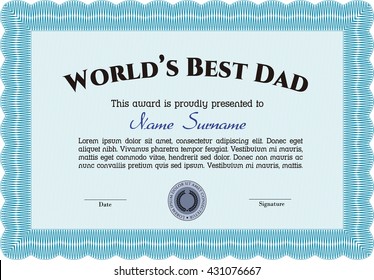 Best Father Award Template. Vector illustration. With guilloche pattern. Elegant design. 