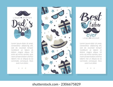 Best father ever card templates set. Happy Fathers Day greeting card, banner, poster cartoon vector