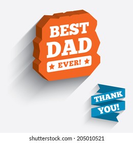 Best father ever sign icon. Award symbol. Exclamation mark. White icon on orange 3D piece of wall. Carved in stone with long flat shadow. Vector