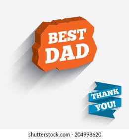 Best father sign icon. Award symbol. White icon on orange 3D piece of wall. Carved in stone with long flat shadow. Vector
