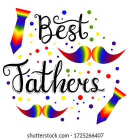 The Best Father's hand drawn lettering phrase. Homosexual adoption family concept.