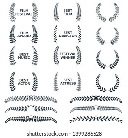 Best Film Award. Set of silhouettes of various laurel wreaths. Prize for the best film and the best role. Award to actor, director and screenwriter.