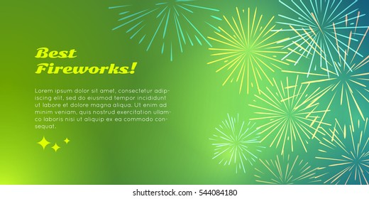 Best fireworks advertisement banner pyrotechnic shop ad. Happy holidays with salute elements for fireworks festival. Vector illustration banner in flat for birthday or valentine's day celebration