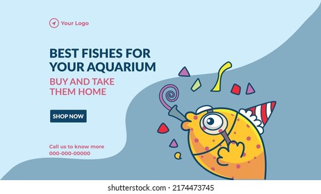 Best fishes for your aquarium landscape banner design template. 