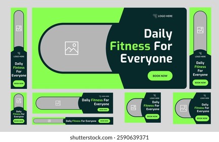 Best fitness web bundle banner design for social media post, daily workout plan web set banner design, fully editable vector eps 10 file format