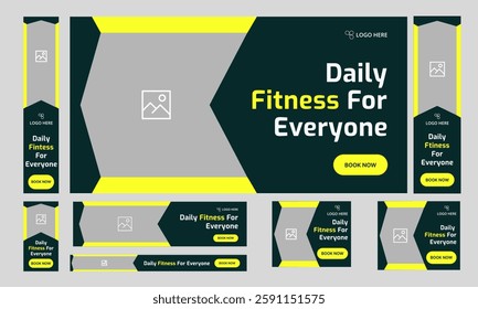 Best fitness web set banner design for social media post, daily body building training banner design, fully editable vector eps 10 file format