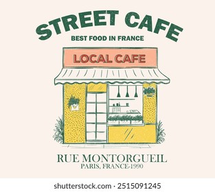 Best food in France. Street cafe graphic print design  for t shirt, apparel, posters, background and others. Paris local food artwork.