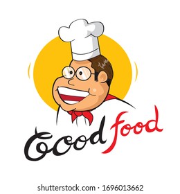 Best Food, happy cartoon chef, vector illustration for your logo.