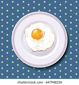 Best food present for Fried egg on a laver dish served everyday in the morning. and split layer with egg, dish and sea blue cloth background.