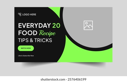 Best food recipe tips and tricks video cover banner design, everyday food review techniques video thumbnail banner design, fully editable vector eps 10 file format 