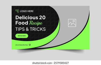 Best food review thumbnail cover banner design, delicious food recipe tips and tricks video thumbnail banner design, fully customizable vector eps 10 file format