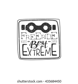 Best Free ride Vintage Label. Black And White Freeride Club Hand Drawn Emblem. Monochrome Retro Vector Designed Stamp.