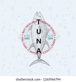 Best fresh fish tuna. Vector illustration emblem or logo template.