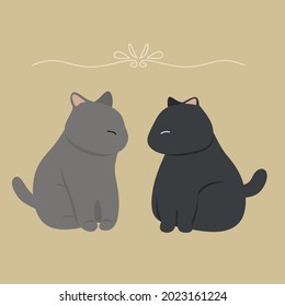 Best friend cat stay forever with me. Couple of cute cartoon cat in love. Flat vector illustration. For sticker, book, cover, greeting card, etc.
