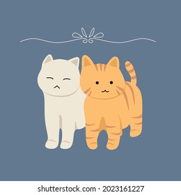 Best friend cat stay forever with me. Couple of cute cartoon cat in love. Flat vector illustration. For sticker, book, cover, greeting card, etc.
