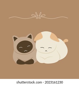 Best friend cat stay forever with me. Couple of cute cartoon cat in love. Flat vector illustration. For sticker, book, cover, greeting card, etc.