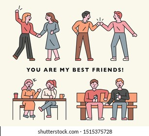 Best friend character set to cheer and comfort their friends. flat design style minimal vector illustration.