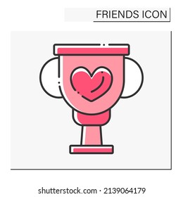 Best friend color icon. Golden cup for a perfect friend. Prize for pal.Friends line icon. Isolated vector illustration