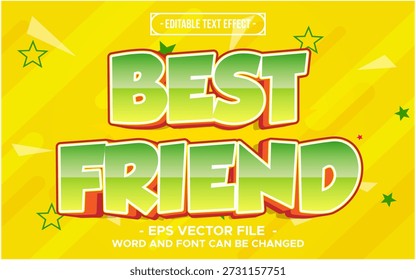 Melhor amigo Editable Text Effect – Vetor de tipografia de estilo de desenho animado verde brilhante