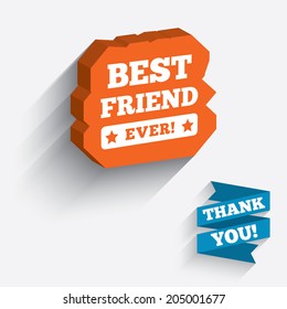 Best friend ever sign icon. Award symbol. Exclamation mark. White icon on orange 3D piece of wall. Carved in stone with long flat shadow. Vector