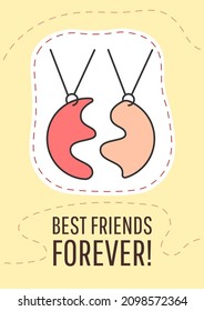 Best friend forever greeting card with color icon element. Strong friendship. Postcard vector design. Decorative flyer with creative illustration. Notecard with congratulatory message