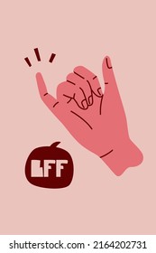 Best Friend Forever poster template. Female hand in pinky promise gesture. Trendy cartoon style illustration. Speech bubble and quote BFF. Vector postcard, banner, invitation.