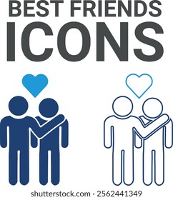 Best friend icon. Contains friends, group of friends, socialize, friendly, cheers, trust, support, and best friends icons. Solid icon collection. Vector illustration.