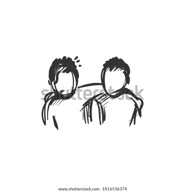 Best friend line icon.Two people\
standing together and hugging. Outline drawing. Strong bond. Deep\
human connection concept. Isolated vector\
illustration