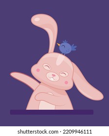 Best friend rabbit. Charming character waving, forest dweller and wildlife. Poster or banner for website. Emotions, feelings and mood. Toy or mascot for children. Cartoon flat vector illustration