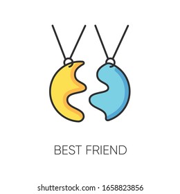 Best Friend RGB Color Icon. Strong Interpersonal Bond, Emotional Affection Friendship Symbol. Traditional Friendly Relationship Accessory. BFF Charm, Necklace Isolated Vector Illustration