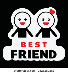 Best Friend Typography With Love Shape Sticker Style Vector Illustration