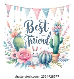 best friend watercolor vector design, eps  vector art t-shirt Desgin