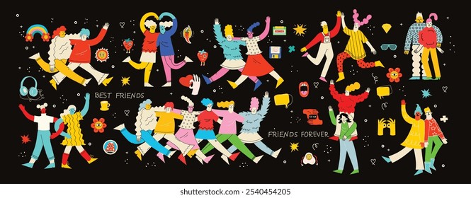 Best friends and big family concept illustration. Vector illustration of multicultural people and multicultural friendship. Happy friendship day.