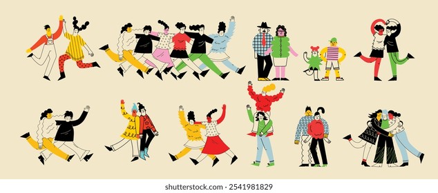 Best friends and big family concept illustration. Vector illustration of multicultural people and multicultural friendship. Happy friendship day.