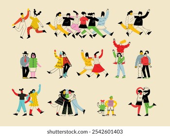 Best friends and big family concept illustration. Vector illustration of multicultural people and multicultural friendship. Happy friendship day.