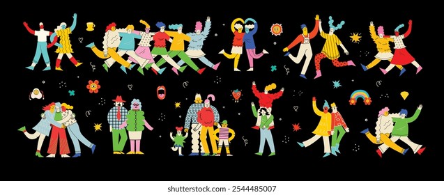 Best friends and big family concept illustration. Vector illustration of multicultural people and multicultural friendship. Happy friendship day.