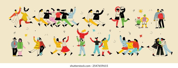 Best friends and big family concept illustration. Vector illustration of multicultural people and multicultural friendship. Happy friendship day.