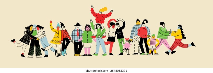 Best friends and big family concept illustration. Vector illustration of multicultural people and multicultural friendship. Happy friendship day.