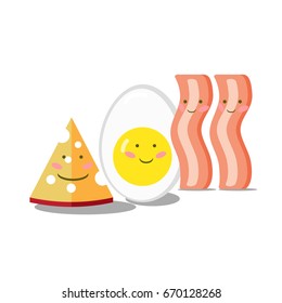 Best friends. Breakfast. Morning breakfast. Good morning. Cute picture of a bacon, eggs and cheese. Vector illustration.
