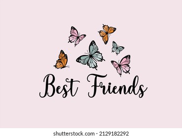 best friends butterfly design hand drawn