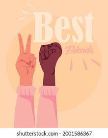 best friends card with interracial handshake