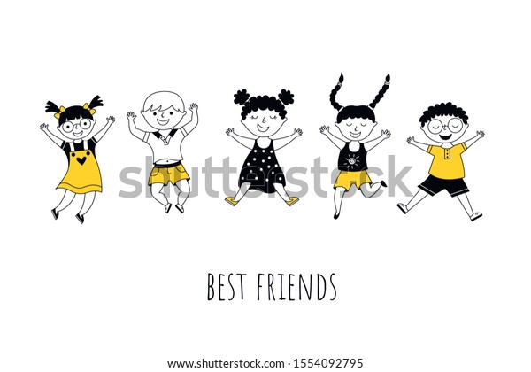 Best Friends Cartoon Vector Illustration Typography Stock Vector Royalty Free