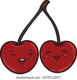 Best friends cherries smiles at each other